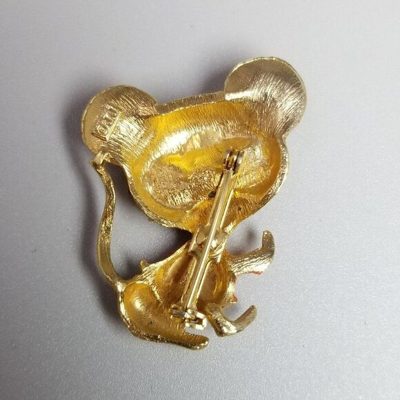 Vintage JJ Mouse with Googly Eyes, Glasses Orange Sweater Brooch, Gold Tone - Picture 3 of 7